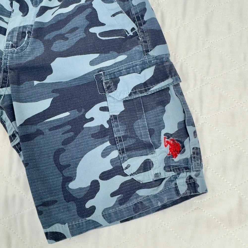 US Polo Assn Boys Blue‎ Camo Cargo Shorts Adjustable Waist Size 4 Kids